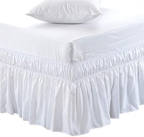 MEILA Wrap Around Bed Skirt Three Fabric Sides Elastic Dust Ruffled 16 Inch Tailored Drop,Easy to Install…
