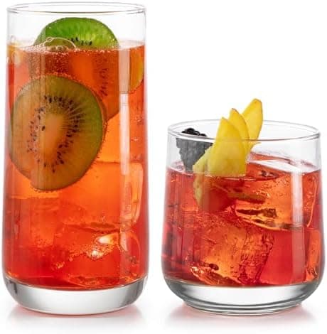 Libbey Ascent Tumbler and Rocks Drinking Glasses Set of 16, Glass Drinking Glasses with Curvature, Versatile…