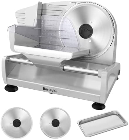 Meat Slicer, 200W Meat Slicer Machine for Home, DC Motor Quiet Deli Slicer with 2 Removable 7.5'' Stainless Steel Blades…