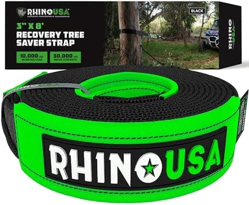 Rhino USA Tree Saver Tow Strap (3" x 8') - 31,518lb Break Strength - Emergency Recovery Strap Winch Extension for Truck, UTV, ATV…