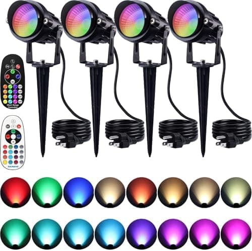 SUNVIE Spot Lights Outdoor 12W RGBW Color Changing Landscape Lights with Remote Control 120V RGB Landscape Lighting Waterproof…
