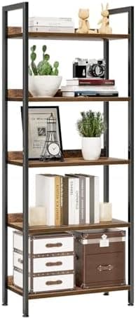 NUMENN Bookshelf, 5 Tier Bookshelves, Home Office Bookcase Shelf Storage Organizer, Free Standing…