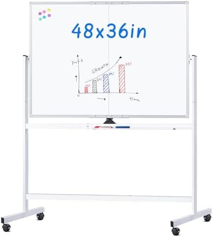 maxtek Rolling Whiteboard, 48x36 Large Magnetic White Board with…