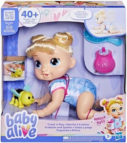 Baby Alive Crawl 'n Play Harper Hugs Electronic Crawling Baby Doll Set, Blonde Hair, Kids Toys for Girls & Boys 3 Years & Up…