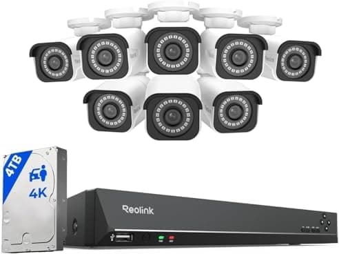 REOLINK 4K Security Camera System, RLK16-800B8 8pcs H.265 PoE Wired with Person Vehicle Detection, 8MP/4K 16CH NVR with 4TB HDD…