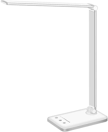 White crown LED Desk Lamp Dimmable Table Lamp Reading Lamp with USB Charging Port, 5 Lighting Modes, Sensitive Control, 30/60…