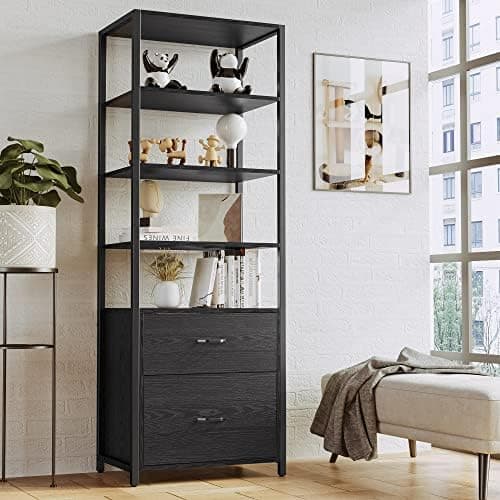 IRONCK Industrial Bookcase with File Cabinet Drawers, 71.6 in Tall…