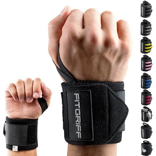 Fitgriff® Wrist Wraps for Weightlifting (18") Heavy-Duty Support for Gym, Bench Press, and Pushups (1 Pair) - for Men and Women…