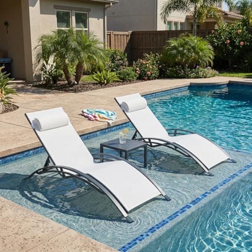 PURPLE LEAF Patio Chaise Lounge Set of 3 Outdoor Lounge Chair Beach…