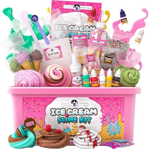 Original Stationery Ice Cream Slime Kit for Girls Toys, DIY Cherry-Scented Slime Making Set with 31 Pieces…