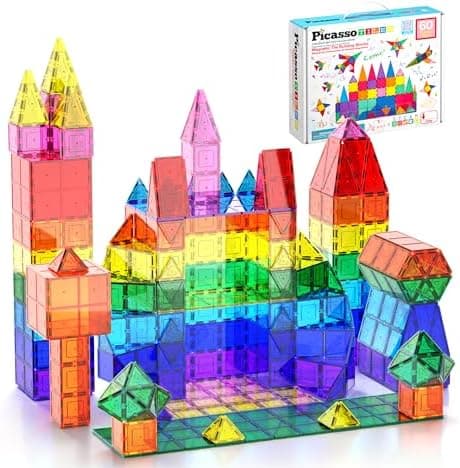 PicassoTiles 60 Piece Set 60pcs Magnet Building Tiles Clear Magnetic…