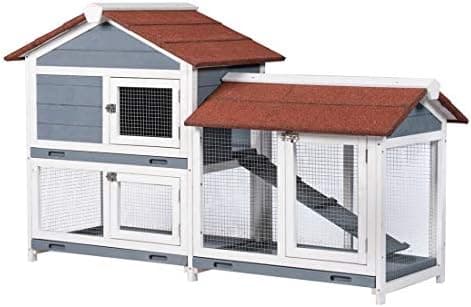 Good Life Two Floors 62" Wooden Outdoor Indoor Roof Waterproof Bunny Hutch Rabbit Cage Guinea Pig Coop PET House for Small to…