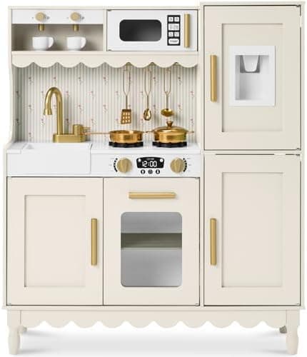Best Choice Products Play Kitchen for Kids, Cottage Style Kids Kitchen Playset for Toddlers, Pretend Play Toy Kitchen w/ 11Pcs…