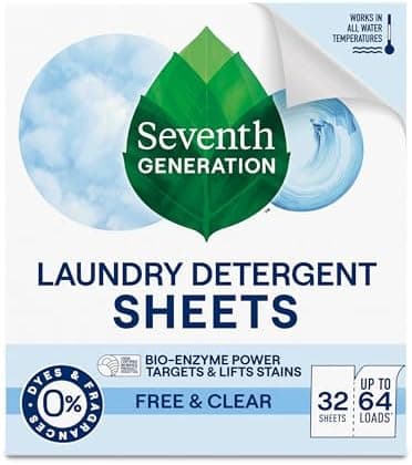 Seventh Generation Laundry Detergent Sheets 32ct Free & Clear Removes Tough Stains Safer for your family U.S. EPA Safer Choice…