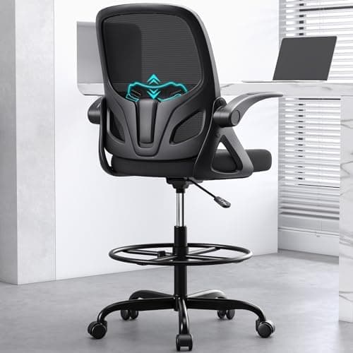 Kensaker Drafting Chair Tall Office Chair, Ergonomic Standing Desk Chair with Adjustable Foot Ring and Flip-up Armrests, Mesh…