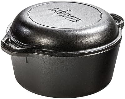 Lodge Cast Iron Double Dutch Oven 5 Quart - Pre-Seasoned 2-in-1 Cast Iron Cookware - Pot & Skillet Combo…