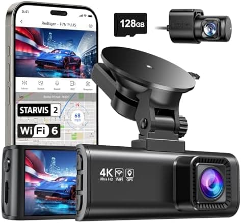 REDTIGER 4K Dash Cam Front Rear, STARVIS 2 Sensor, Free Card Included, 5.8GHz WiFi-20MB/s Fast Download, Dash Camera for Cars…