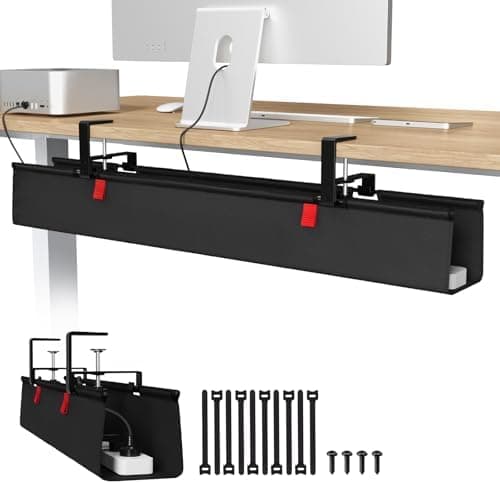 Univivi No Drill Under Desk Cable Management Tray, 36" Cord Organizer for Table, Clamp/Screw Mount Desk Cable…
