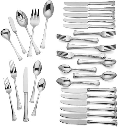 Lenox Silverware Set For 12, Portola 65-Piece Flatware Set with Serving Utensils, Service For 12…