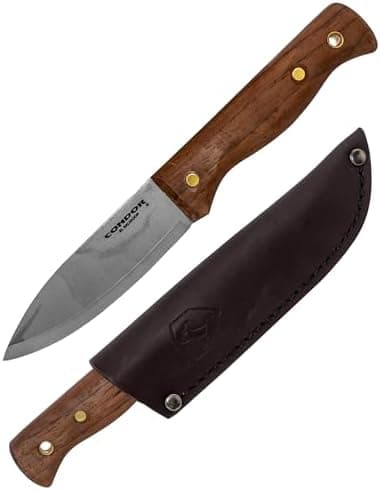 Condor Bushlore Knife - Bushcraft Knife - 1075 High Carbon Steel - Walnut Handle - Scandi Grind - Small Fixed Blade Knives - Hand…
