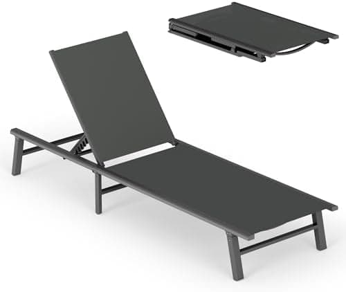 Ciokea Foldable Outdoor Lounge Chair, No Assembly Patio Chaise Lounge Outdoor with 5-Positions…
