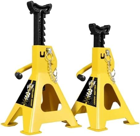 YELLOW JACKET Car Jack Stands 3 Ton with Double Locking and Large Foot Base for Lifting SUVS, Heavy Duty Steel, 6600 lb Capacity…
