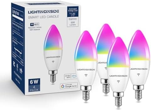 Lightinginside E12 Smart Light Bulbs 60W Equiv., Work with Alexa/Google Home/SmartLife, 500LM 6W RGBCW Candle Candelabra LED…