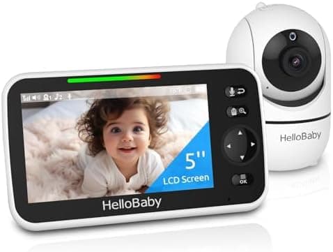 HelloBaby No WiFi Baby Monitor 5" Screen 30-Hour Battery Pan-Tilt-Zoom Video Upgrade with Camera and Audio…