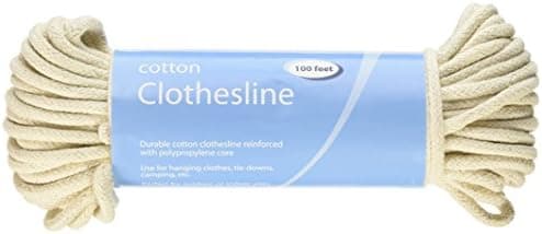 Whitmor 100 FT Cotton Clothesline Rope, Braided Cotton Clothes Line with Reinforced Core, Durable Low Stretch Laundry Rope for…