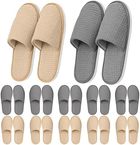 12-20 Pairs Disposable Slippers for Guest, Non Slip Reusable Washable Slippers for Women and Men, Breathable House Slippers…