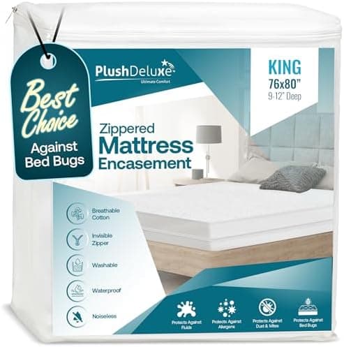 PlushDeluxe King Size Premium Mattress Encasement - Zippered Waterproof, Bedbug Proof Design, 6-Sided…