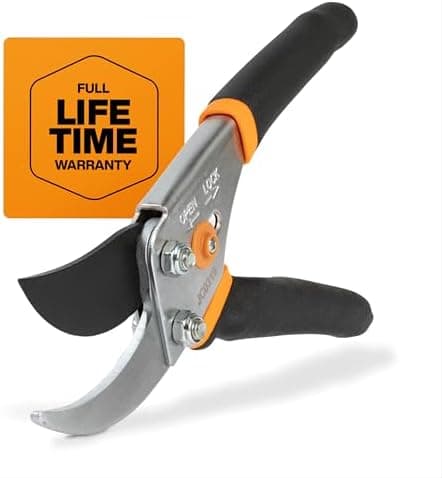 Fiskars Bypass Pruning Shears, 5/8" Cut Capacity Gardening Scissors, Self-Cleaning Sap Groove Prevents Sticking, Non-Slip Grip…