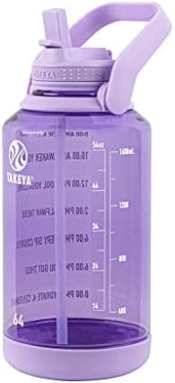 Takeya Motivational Water Bottle with Straw Lid and Time Marker (64 oz, Vivacity Purple)…