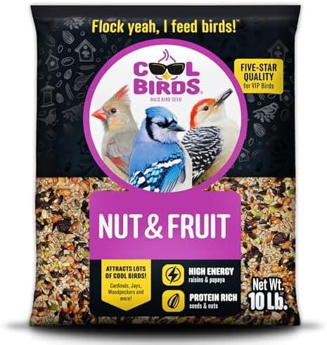 Cool Birds Nut & Fruit Wild Bird Seed – 10 lb. Gourmet Bird Food with Sunflower Hearts, Peanuts, Tree Nuts & Real Fruit – No…