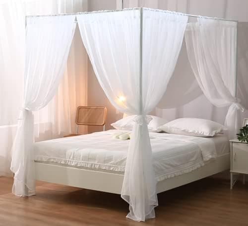White Canopy Bed Curtain for Queen Bed, Soft Sheer Bed Canopy Scarf for Girls Adults (Queen, White)