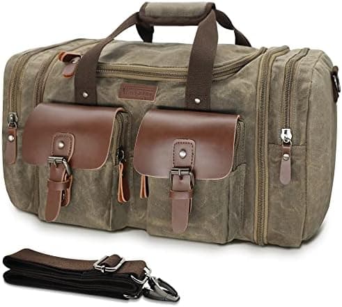 Wildroad Waxed Canvas Duffle Bag - 50L Waterproof Weekender Overnight Travel Bag