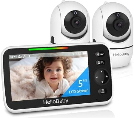 HelloBaby Upgrade 5’’ Baby Monitor with 30-Hour Battery, 2 Cameras Pan-Tilt-Zoom, 1000ft Range…