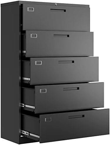 Letaya 5 Drawer File Cabinet with Lock,Metal Lateral Filing Cabinets for Home Office Hanging Files…