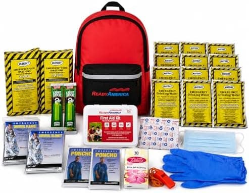Ready America 70280 72 Hour Emergency Kit, 2-Person, 3-Day Backpack, Includes First Aid Kit, Survival Blanket, Portable…