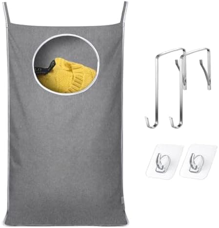 KEEPJOY Hanging Laundry Hamper Bag with 2 Different Types of Hooks, Size 20 x 30 Inch Door Laundry Hamper Storage Bag for Dirty…