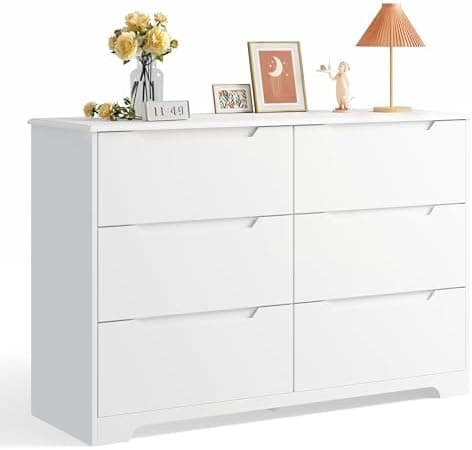 Gizoon 6 Drawer Double Dresser for Bedroom with Anti-Tip Design, Modern Wide Wooden Chest of Drawers with Cut-Out Handles, Closet…