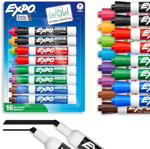 EXPO Dry Erase Markers, Low Odor Ink, Assorted Colors, Chisel Tip, 16 Count - Whiteboard, Calendar…