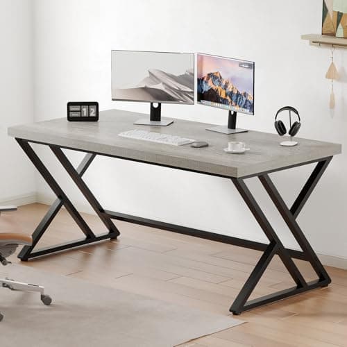 LVB Grey Computer Office Desk, Industrial Wood PC Gaming Gray Desk for Home Office, Modern Wooden Metal Study…