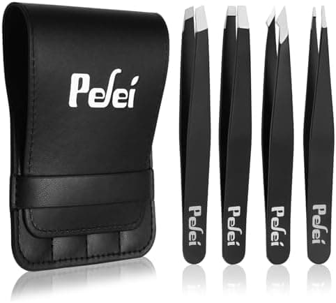 Pefei Tweezers Set - Professional Stainless Steel Tweezers for Eyebrows - Great Precision for Facial Hair…