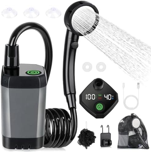 Portable Shower for Camping, [Long-Lasting] Spopal 6000mAh Rechargeable Camping Shower with Intelligent LED…