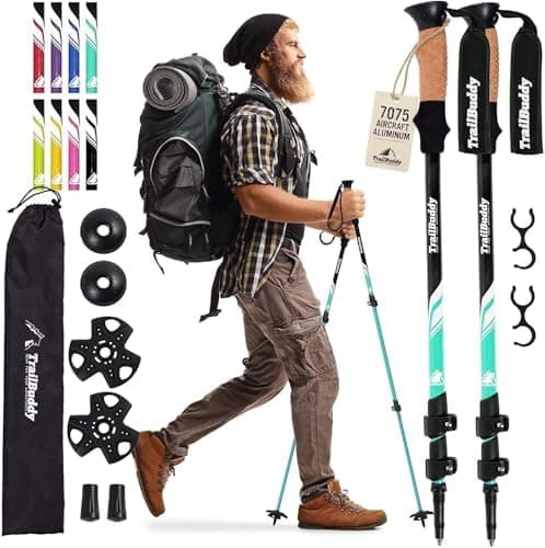 TrailBuddy Trekking Poles – Lightweight 7075 Aluminum Hiking Poles for Women, Men & Seniors –…