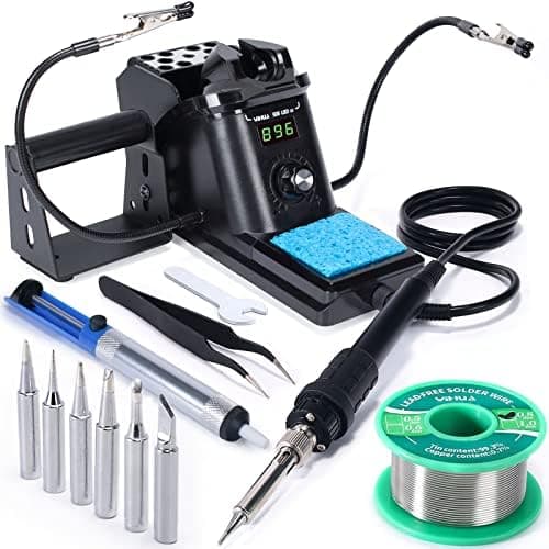 YIHUA 926 III 60W Digital Display Soldering Iron Station Kit w 2 Helping Hands, 6 Extra Iron Tips, Lead-Free Solder, Solder…