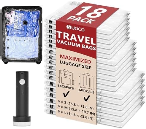Travel Vacuum Bags for Clothing with Rechargeable Electric Pump, Compression Packing Cubes Organizer Storage for Luggage…