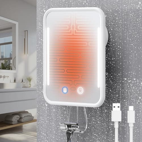 Gospire Heated Shower Mirror Fogless for Shaving with Light, 5000mAh Rechargeable Battery, Detachable Suction Cup and Razor…