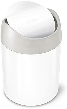 simplehuman Mini Countertop Trash Can, 1.5L / 0.4 Gallon Compact Vanity Trash Can, Balanced Swing Lid, White Steel